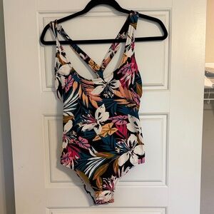 Kona Sol Floral One Piece Swimsuit - Pink, Orange, Green